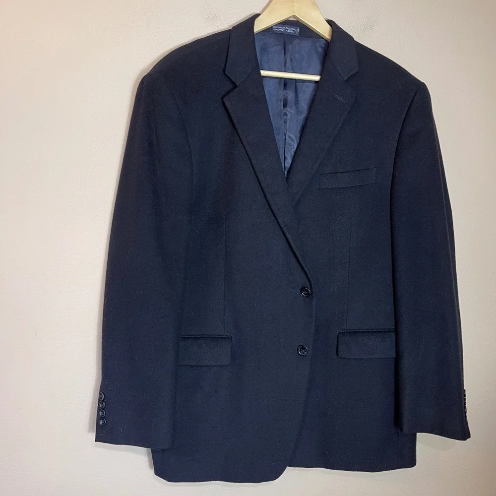 Nautica Mens Navy Blue Two Button Blazer Jacket 46R Regular‎ Fit Classic Career